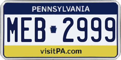 PA license plate MEB2999