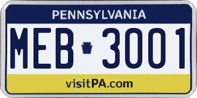 PA license plate MEB3001