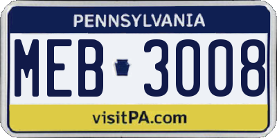 PA license plate MEB3008