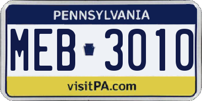 PA license plate MEB3010