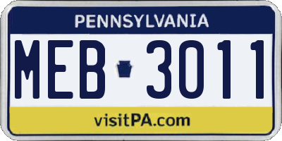 PA license plate MEB3011