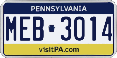 PA license plate MEB3014