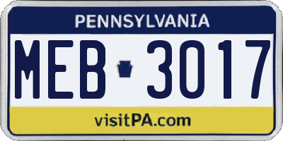PA license plate MEB3017