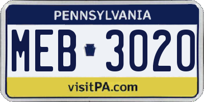 PA license plate MEB3020