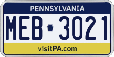 PA license plate MEB3021