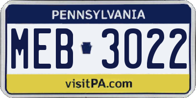 PA license plate MEB3022