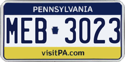 PA license plate MEB3023