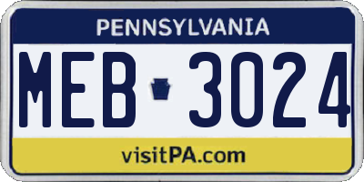 PA license plate MEB3024