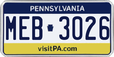PA license plate MEB3026