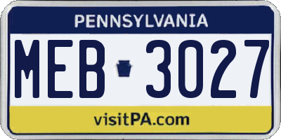 PA license plate MEB3027