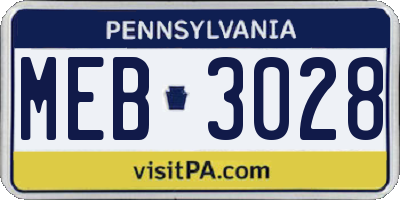 PA license plate MEB3028