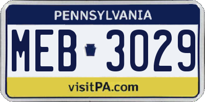 PA license plate MEB3029