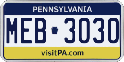 PA license plate MEB3030