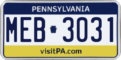 PA license plate MEB3031