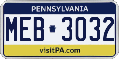 PA license plate MEB3032