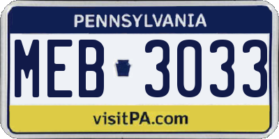 PA license plate MEB3033