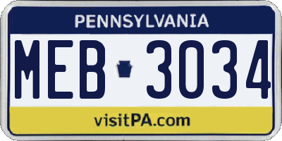 PA license plate MEB3034