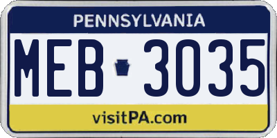 PA license plate MEB3035