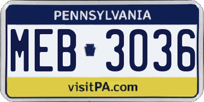 PA license plate MEB3036