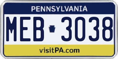 PA license plate MEB3038