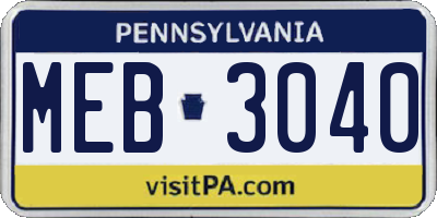 PA license plate MEB3040