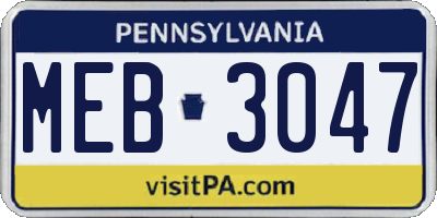 PA license plate MEB3047