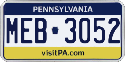 PA license plate MEB3052