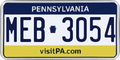 PA license plate MEB3054