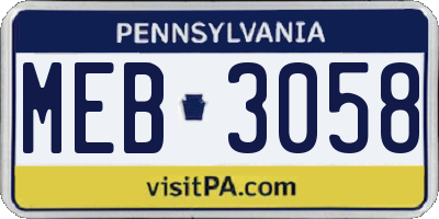 PA license plate MEB3058