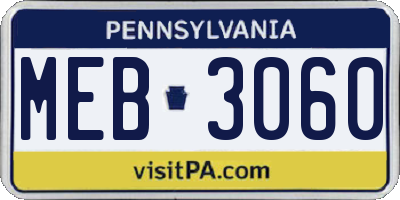 PA license plate MEB3060