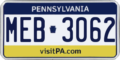 PA license plate MEB3062