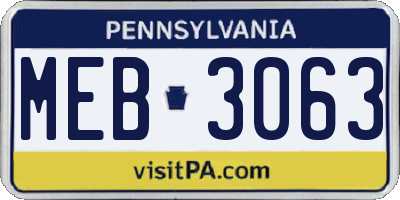 PA license plate MEB3063