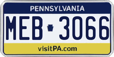PA license plate MEB3066