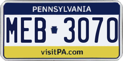 PA license plate MEB3070