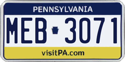 PA license plate MEB3071