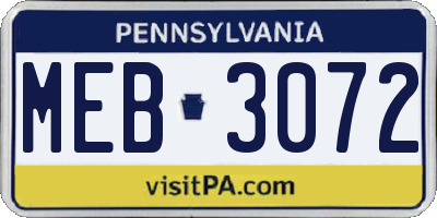 PA license plate MEB3072