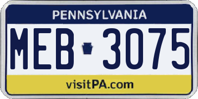 PA license plate MEB3075