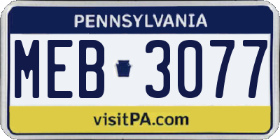 PA license plate MEB3077