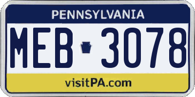 PA license plate MEB3078
