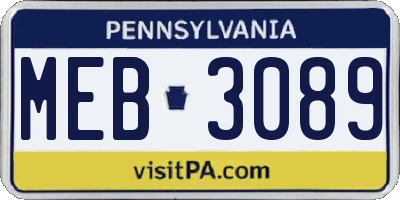 PA license plate MEB3089
