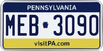 PA license plate MEB3090
