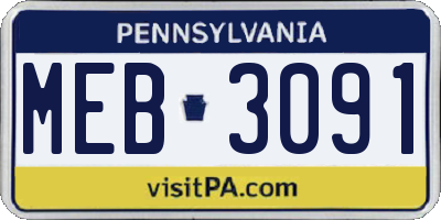 PA license plate MEB3091