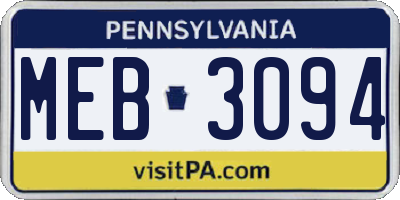PA license plate MEB3094