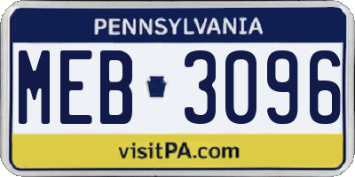 PA license plate MEB3096