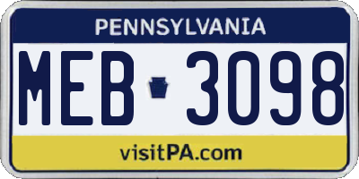 PA license plate MEB3098