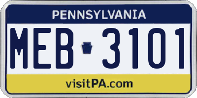 PA license plate MEB3101