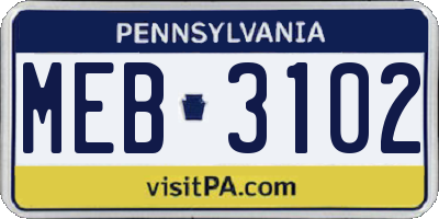 PA license plate MEB3102