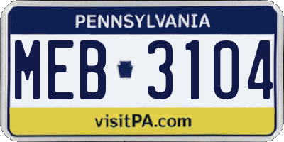 PA license plate MEB3104