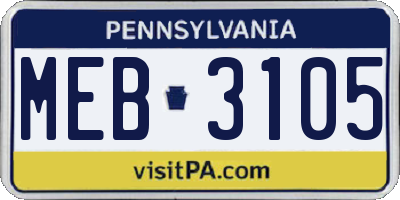 PA license plate MEB3105