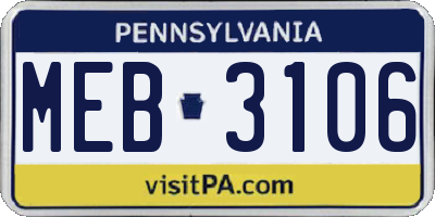 PA license plate MEB3106